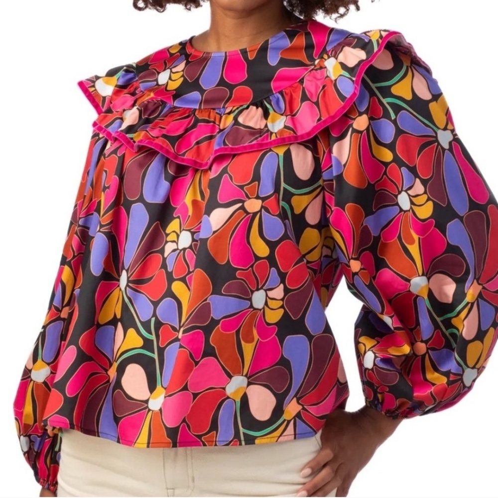 Crosby‎ By Mollie Burch Francine Top Daisy Disco Multi-colored Womens XS Ruffle